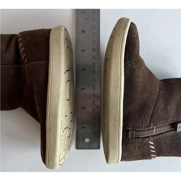 Uggs Girls Ugg Boots Size 7 Leather Suede Wool Winter Footwear Zip Closure Brown - Picture 8 of 8